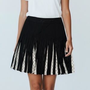 WORTH NEW YORK women’s 100% silk black and white pleated polka dot midi skirt S